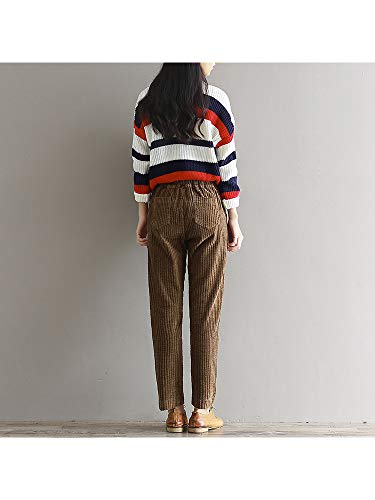 OCHENTA Lazo Pana Pantalones Casual Pantalones con Bolsillos de Pantalón para Mujer café 3X-Large