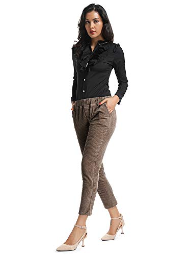 OCHENTA Lazo Pana Pantalones Casual Pantalones con Bolsillos de Pantalón para Mujer café 3X-Large