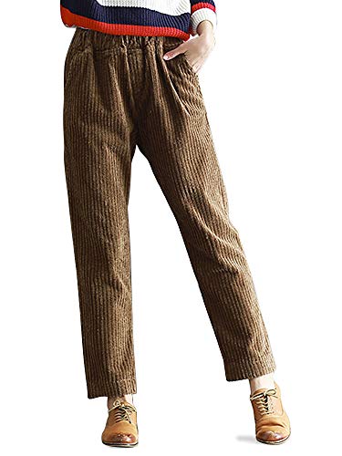 OCHENTA Lazo Pana Pantalones Casual Pantalones con Bolsillos de Pantalón para Mujer café 3X-Large
