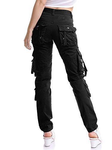 OCHENTA Mujer Uniform Combat Cargo para 8 Bolsillos de Seguridad Pantalones Negro Etiqueta 29-EU 36