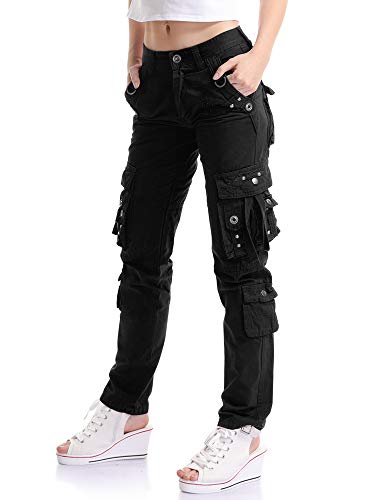 OCHENTA Mujer Uniform Combat Cargo para 8 Bolsillos de Seguridad Pantalones Negro Etiqueta 29-EU 36