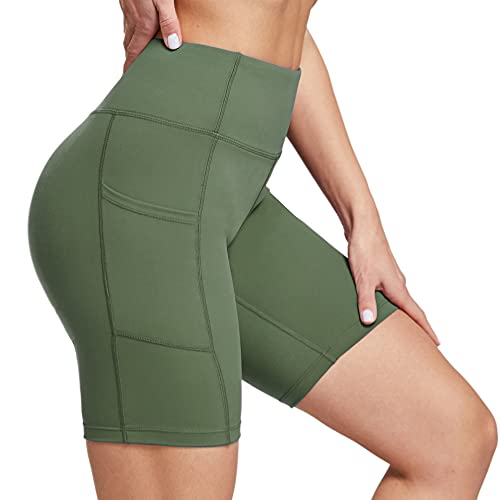 Ogeenier 8" Pantalones Cortos Deporte Mujer, Pantalon Corto Running Fitness Yoga Mallas Cortas con Bolsillos