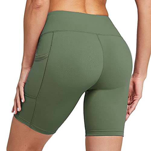 Ogeenier 8" Pantalones Cortos Deporte Mujer, Pantalon Corto Running Fitness Yoga Mallas Cortas con Bolsillos