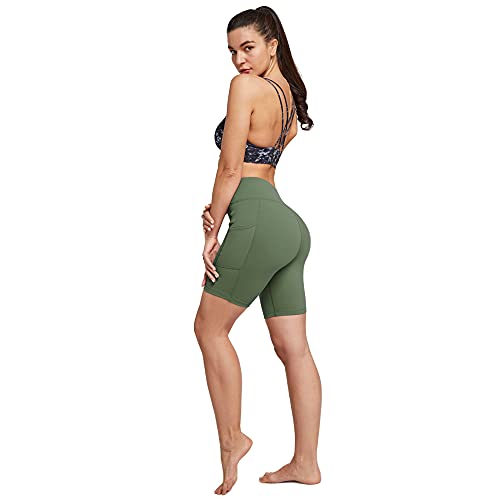 Ogeenier 8" Pantalones Cortos Deporte Mujer, Pantalon Corto Running Fitness Yoga Mallas Cortas con Bolsillos