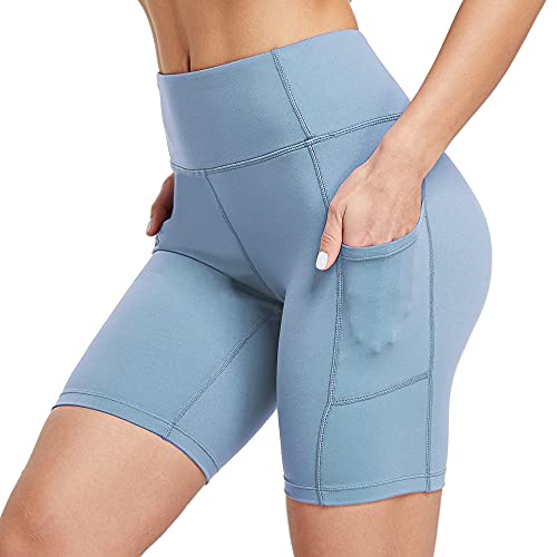 Ogeenier 8" Pantalones Cortos Deporte Mujer, Pantalon Corto Running Fitness Yoga Mallas Cortas con Bolsillos