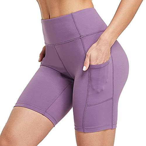 Ogeenier 8" Pantalones Cortos Deporte Mujer, Pantalon Corto Running Fitness Yoga Mallas Cortas con Bolsillos