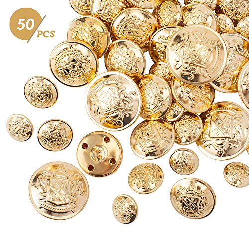 OLYCRAFT 50 Uds Conjunto de Botones de Chaqueta de Metal Emblema Crest Botones de Vástago Vintage 15mm 18mm 23mm 25mm 30mm para Chaqueta, Trajes, Abrigo, Uniforme Y Chaqueta - Dorado