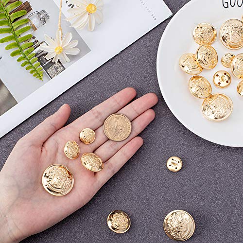 OLYCRAFT 50 Uds Conjunto de Botones de Chaqueta de Metal Emblema Crest Botones de Vástago Vintage 15mm 18mm 23mm 25mm 30mm para Chaqueta, Trajes, Abrigo, Uniforme Y Chaqueta - Dorado