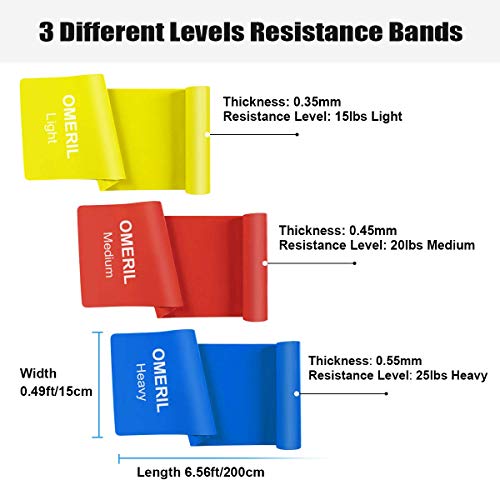 OMERIL Bandas Elasticas Fitness, Cintas Elasticas Fitness con 3 Niveles de Resistencia, 3 Piezas Banda Resistencia para Yoga, Pilates, Crossfit, Estiramientos, Entrenamiento de Fuerza, Mujer y Hombre