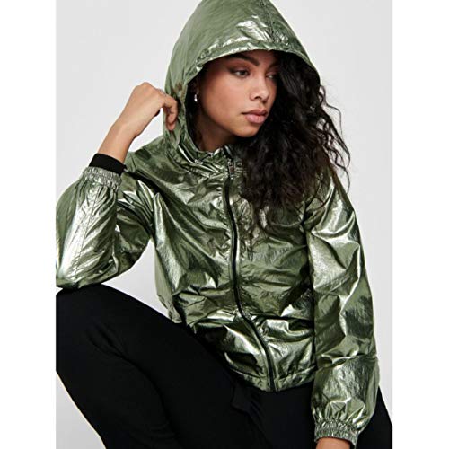 Only Alicia - Chaqueta para mujer, verde metalizado, con capucha, 15191836 Verde XS