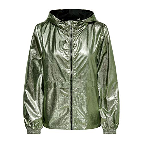 Only Alicia - Chaqueta para mujer, verde metalizado, con capucha, 15191836 Verde XS