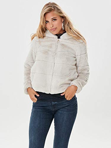 Only Onlchris Fur Hooded Jacket Otw Noos Chaqueta, Gris (Pumice Stone Pumice Stone), Medium para Mujer