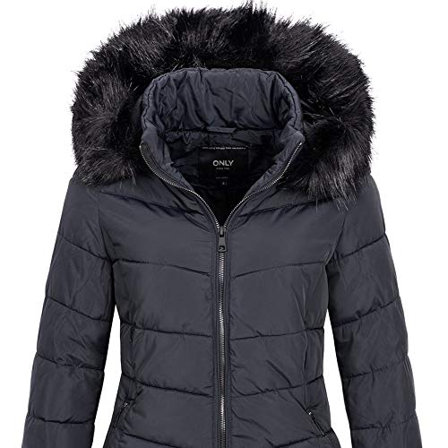 Only ONLMINEA Quilted Fur Hood Coat OTW Abrigo, Azul (Night Sky), S para Mujer