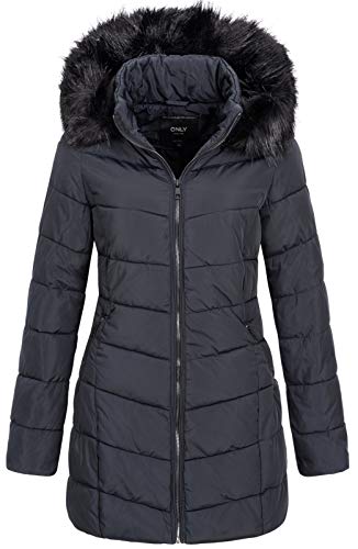 Only ONLMINEA Quilted Fur Hood Coat OTW Abrigo, Azul (Night Sky), S para Mujer