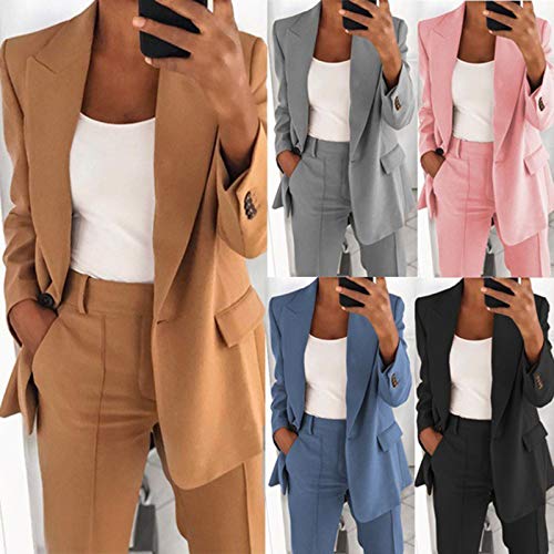 Onsoyours Blazer para Mujer Elegante Mangas Largas Chaqueta de Traje con Botones Dorados Corte Slim de Negocio Oficina Color Sólido Gris XL