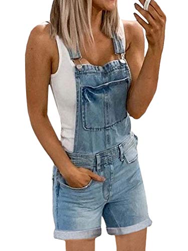 Onsoyours Mujeres de Mono Hombro de Verano para Mujer Peto Vaquero Mono de Jeans Cortos Mono Chaquetas de Traje Casual Denim Recto y Ajustado con Bolsillos A Azul XL