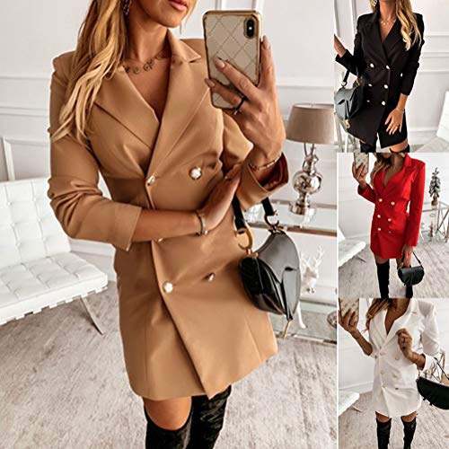 Onsoyours Vestido Largo para Mujer Estilo Militar Double-Breasted Button Mujer Blazer Manga Larga Chaqueta Mini Vestido Oficina Negocios OL Chaqueta Abrigo A Caqui 42