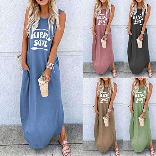 Onsoyours Vestidos Casual para Mujer Largos Verano Sin Mangas Tie Dye Vestido Boho Hendidura Falda Larga Maxi Vestido Playeros D Azul X-Large