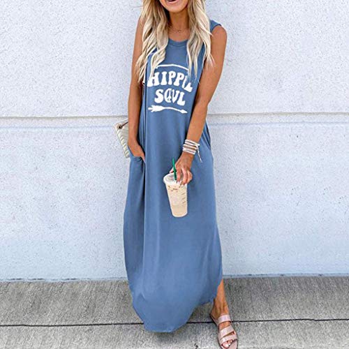 Onsoyours Vestidos Casual para Mujer Largos Verano Sin Mangas Tie Dye Vestido Boho Hendidura Falda Larga Maxi Vestido Playeros D Azul X-Large