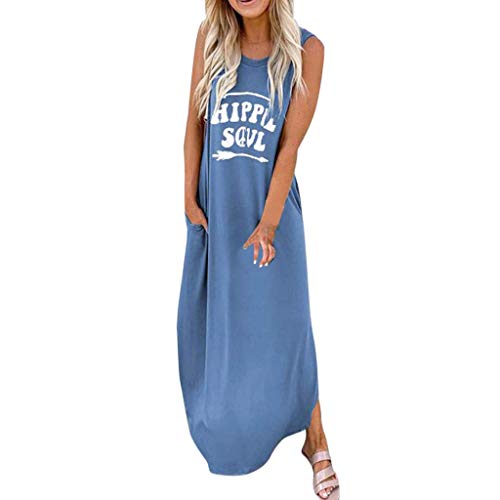 Onsoyours Vestidos Casual para Mujer Largos Verano Sin Mangas Tie Dye Vestido Boho Hendidura Falda Larga Maxi Vestido Playeros D Azul X-Large