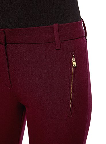 oodji Collection Mujer Pantalones Ajustados con Cremallera, Rojo, ES 40 / M