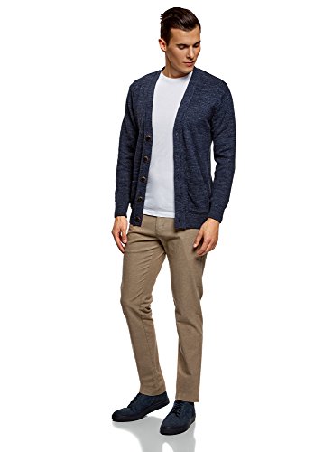 oodji Ultra Hombre Chaqueta con Botones y Bolsillos de Parche, Azul, ES 46-48 / S