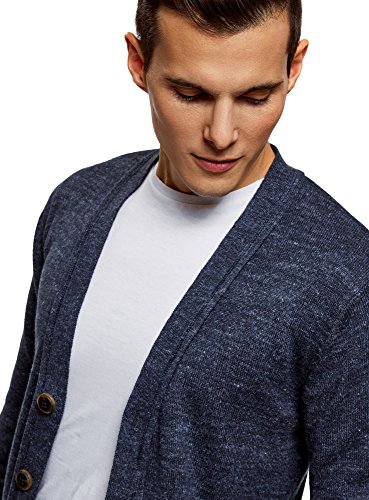 oodji Ultra Hombre Chaqueta con Botones y Bolsillos de Parche, Azul, ES 46-48 / S