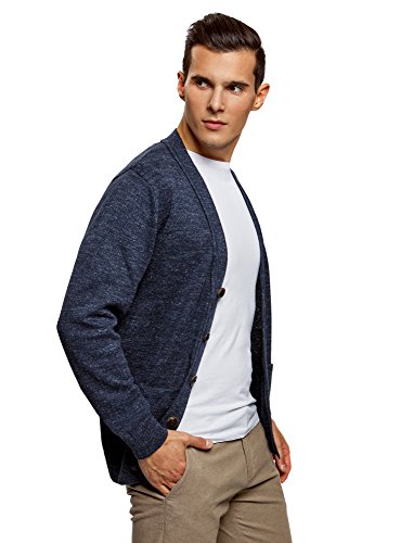 oodji Ultra Hombre Chaqueta con Botones y Bolsillos de Parche, Azul, ES 46-48 / S