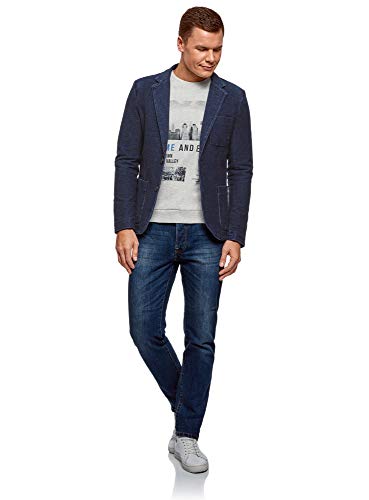 oodji Ultra Hombre Chaqueta de Punto con Bolsillos, Azul, 50
