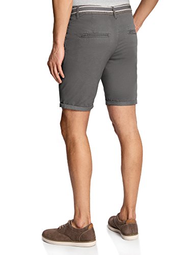 oodji Ultra Hombre Pantalón Corto de Algodón con Cinturón, Gris, 48