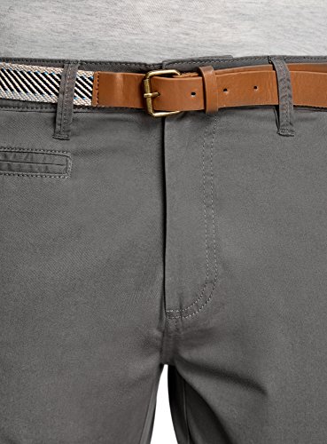 oodji Ultra Hombre Pantalón Corto de Algodón con Cinturón, Gris, 48