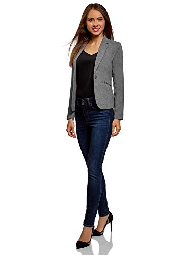 oodji Ultra Mujer Chaqueta Básica Ajustada, Gris, ES 34 / XXS