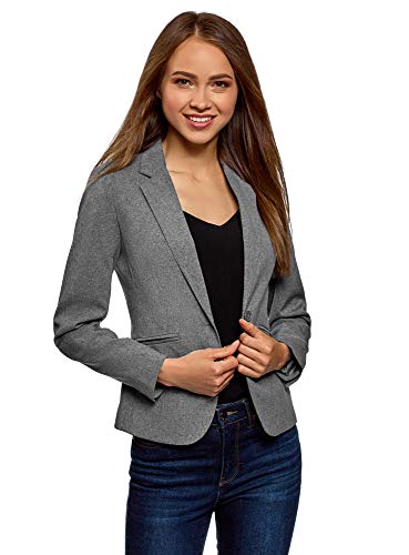 oodji Ultra Mujer Chaqueta Básica Ajustada, Gris, ES 34 / XXS