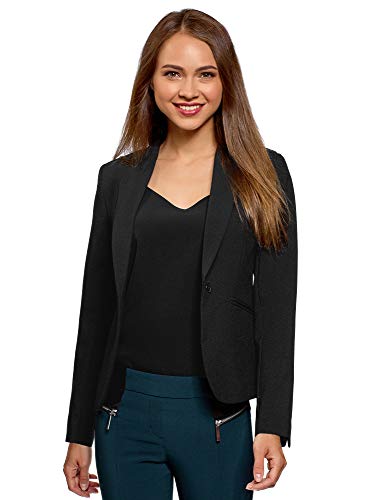 oodji Ultra Mujer Chaqueta Básica Ajustada, Negro, ES 40 / M