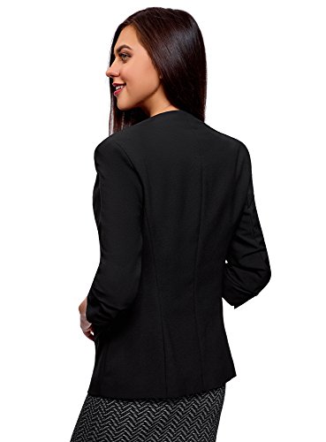 oodji Ultra Mujer Chaqueta Entallada de Manga 3/4, Negro, ES 42 / L