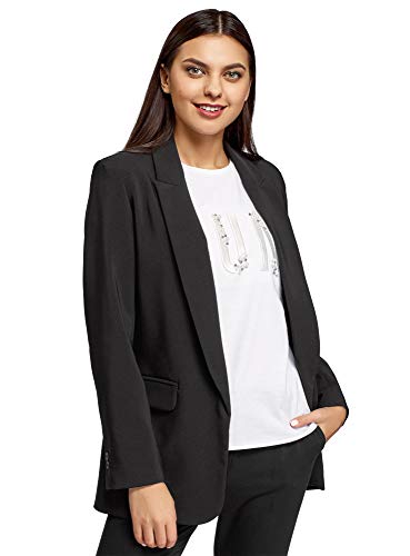 oodji Ultra Mujer Chaqueta Holgada sin Cierre, Negro, ES 36 / XS