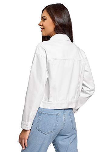 oodji Ultra Mujer Chaqueta Vaquera con Botones a Presión, Blanco, ES 44 / XL