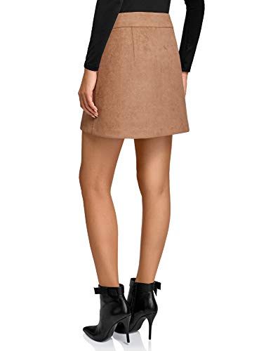 oodji Ultra Mujer Falda de Piel Sintética con Cremallera, Beige, ES 34 / XXS