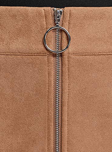 oodji Ultra Mujer Falda de Piel Sintética con Cremallera, Beige, ES 34 / XXS