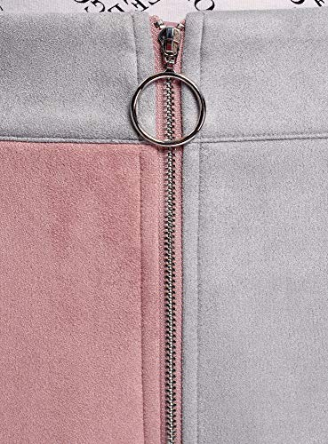 oodji Ultra Mujer Falda de Piel Sintética con Cremallera, Rosa, ES 38 / S