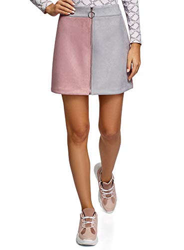 oodji Ultra Mujer Falda de Piel Sintética con Cremallera, Rosa, ES 38 / S