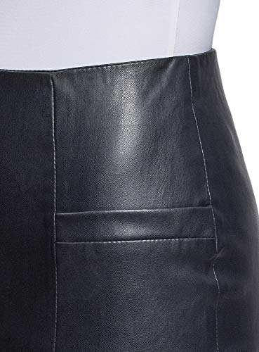 oodji Ultra Mujer Falda Recta de Piel Sintética, Azul, ES 36 / XS