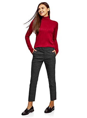 oodji Ultra Mujer Pantalones a Cuadros con Botones a Presión, Gris, 38