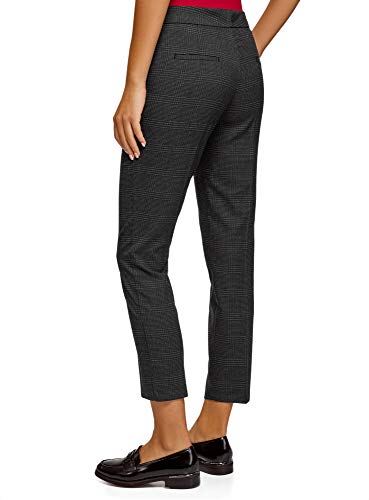 oodji Ultra Mujer Pantalones a Cuadros con Botones a Presión, Gris, 38
