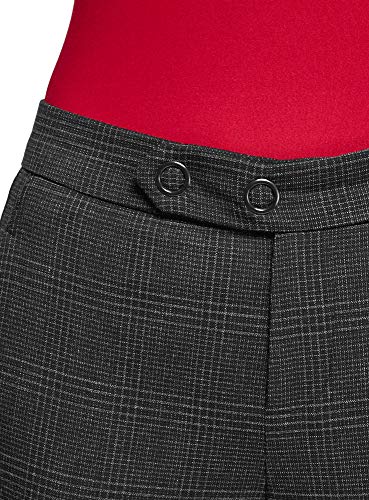 oodji Ultra Mujer Pantalones a Cuadros con Botones a Presión, Gris, 38