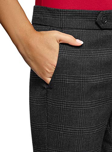 oodji Ultra Mujer Pantalones a Cuadros con Botones a Presión, Gris, 38