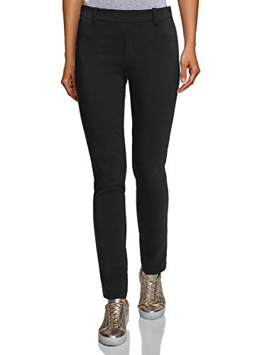 oodji Ultra Mujer Pantalones Ajustados con Cintura Elástica, Negro, DE 38 / EU 40 / M