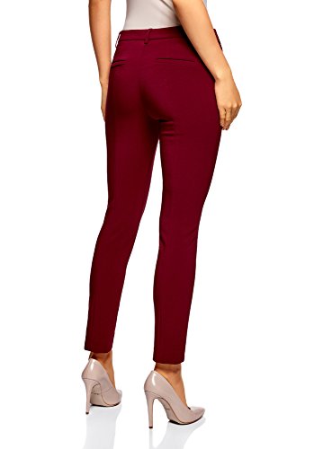 oodji Ultra Mujer Pantalones Ajustados con Cremallera en el Lateral, Rojo, ES 42 / L