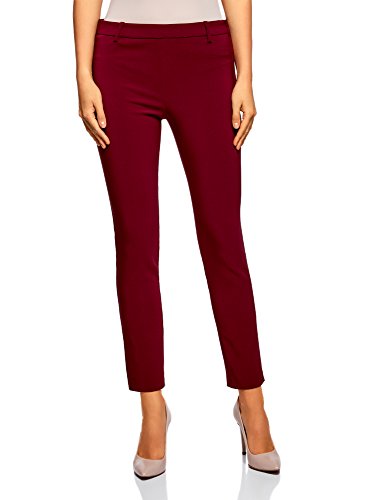 oodji Ultra Mujer Pantalones Ajustados con Cremallera en el Lateral, Rojo, ES 42 / L