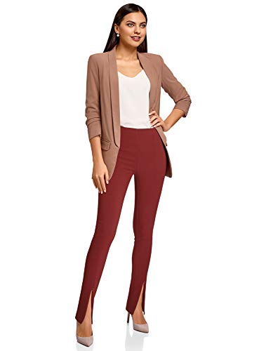 oodji Ultra Mujer Pantalones Ajustados de Tiro Alto, Rojo, ES 44 / XL
